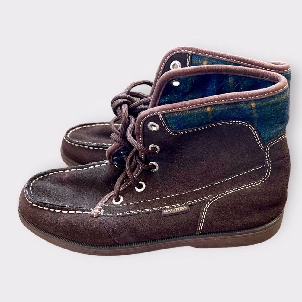 Vintage Nautica Brown Leather Chukka Style Boots Shoes Youth Size 5/US W7